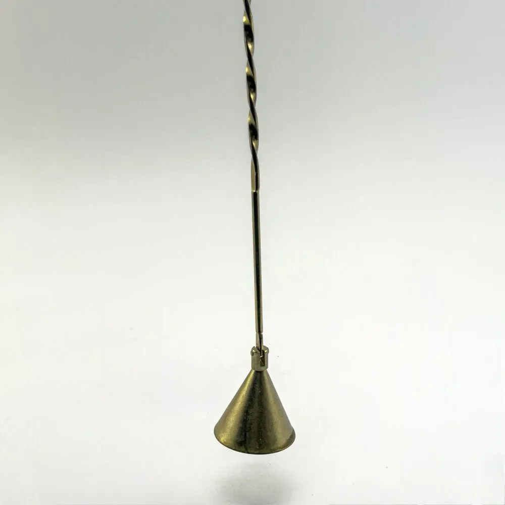 Vtg 11” Brass Twisted Handle Cone Shape Candle Flame Snuffer Extinguisher Rustic - Picture 3 of 4